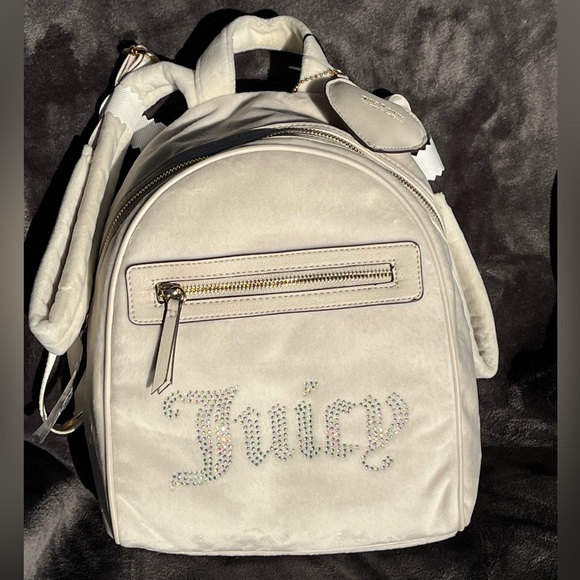 Juicy Couture velvet backpack. Ivory w/rhinestone logo. Ivory. NWT. Great gift. - Picture 2 of 16